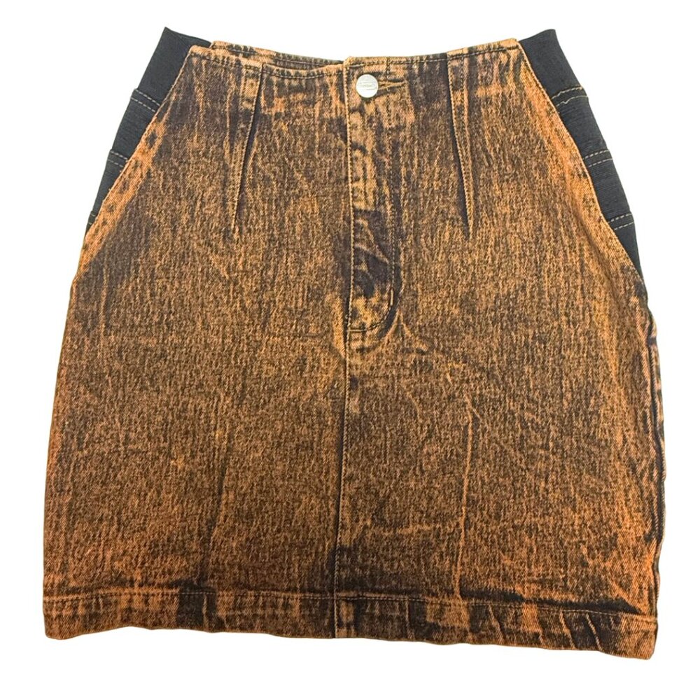 1980s Studebaker Orange Acid Wash Denim Mini Skirt Size 9/10 Fits S Vintage